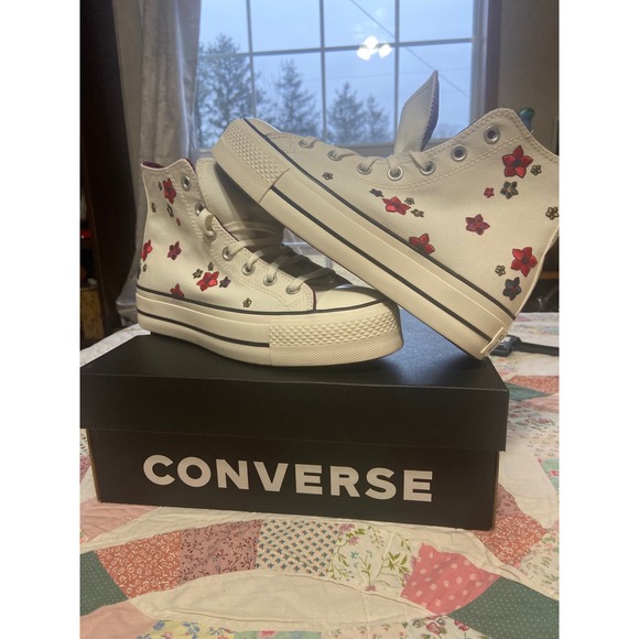 Converse Chuck Taylor All Star Lift Hi Floral Egret Red A15463C Womens 8 - Picture 3 of 8